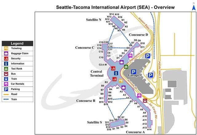 Seattle luchthaven terminal kaart