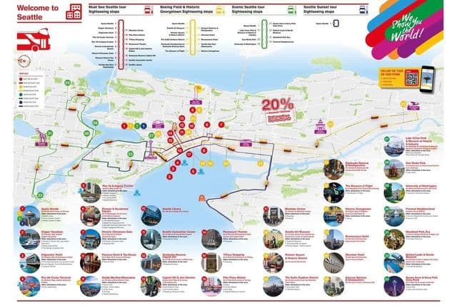 Seattle Hop On Hop Off bus tours kaart