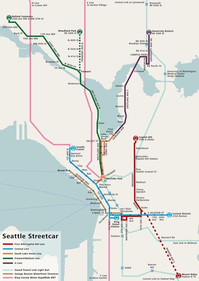 Seattle tram stations kaart
